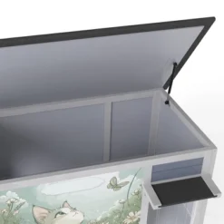 SEVOBAL Pet Crates And Houses High-Legged Rainproof Outdoor Cat House With Windproof Curtain And Customizable Roof Cover, Grey, 35.40"*21.60"*32.30" -Household Items GUEST e406a0d6 9541 4ad1 b2cc b7d7a4d3e920