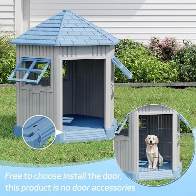 SEVOBAL Pet Crates And Houses Barn Dog House Removable Roof Easy Cleaning Waterproof UV Protected For Outdoor Yard Patio, Blue, 34.8"*30.51"*36.89" 6 SEVOBAL Pet Crates And Houses Barn Dog House Removable Roof Easy Cleaning Waterproof UV Protected For Outdoor Yard Patio, Blue, 34.8"*30.51"*36.89" - Image 4