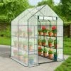 SEVOBAL Greenhouse Outdoor Durable PE Plant Green House For Frost Protection Shelf Clips Roll-up Zipper Door Walk-in For Planter, White, 99"*37"*14.5"