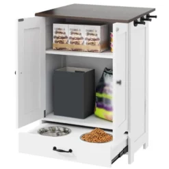 SEVOBAL Pet Bowl Hidden Bowls Feeding Station, Organizational Space For Pet Food And Accessories In Kitchen, Living Room, White, 35.62"*17.32"*7.28"