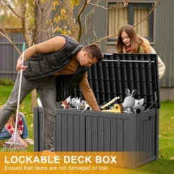 SEVOBAL Deck Boxes 120 Gal Outdoor Storage Deck Box, Small Patio Storage Bin For Garden Tools, Black, 54.25"*26.5"*24.2"