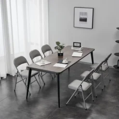 Sevobal Outdoor Portable Chairs 6PCS Foldable Soft Cushion Chair Set With PVC Seat For Living Room And Reception, Gray, 15.75"*17.72"*30.71"