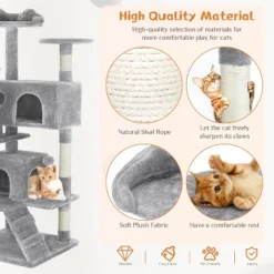 Sevobal Pet Tower Cat Tree Tower, Multi-Level With Sisal Grab Post, Indoor Apartment With Ladder, Plush Toys, Rest And Play, Gray, 19.7″*19.7″*53.14″ -Household Items GUEST e6965c28 7785 4976 a565 4276e900db96