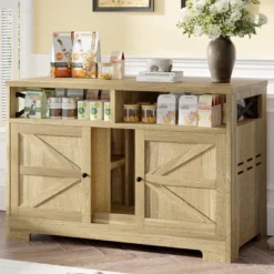 SEVOBAL Pet Crates And Houses Hidden Dual Door Litter Cabinet Multi Function Pet Furniture Easy Assembly, Brown, 47"*13.7"*29"