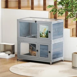 SEVOBAL Pet Crates And Houses Premium Two Level Small Animal Hutch With Safety Ramps And Slide Out Trays Easy Access Design, Grey, 35.4"*19.7"*36.6" -Household Items GUEST e7cba870 cb46 48a2 93a3 7f1e743ca7c3