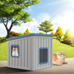 SEVOBAL Pet Crates And Houses Slanted Roof Pet House Two Entry Doors Rain Protection Simple Setup For Indoor Outdoor Use, Blue, 24.65"*21.5"*22.21" -Household Items GUEST eb42d1fc 957f 4db1 a798 f955d78518ad