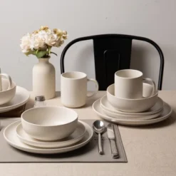 SEVOBAL 12-Piece Stoneware Dinnerware Set With Mug Microwave Dishwasher Friendly Stackable Matte Glaze Plates Bowls Service For 3, White, 10"*10"*2.4" 7 SEVOBAL 12-Piece Stoneware Dinnerware Set With Mug Microwave Dishwasher Friendly Stackable Matte Glaze Plates Bowls Service For 3, White, 10"*10"*2.4" -Household Items GUEST eb577cf4 67fc 4a9c a05c fdbb6fe295d3