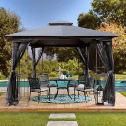 Sevobal Patio Umbrellas Outdoor Patio Gazebo Canopy Tent With Ventilated Double Roof And Mosquito Net, Suitable For Lawn, Gray, 117"*117"*108.7" -Household Items GUEST ec64f843 c684 4bdb b568 62b2f4fdc366