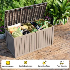 SEVOBAL Deck Boxes 150 Gal Outdoor Deck Box Waterproof, Large Patio Storage For Throw Pillows, Garden Tools, Brown, 54.25"*26.5"*28.74" -Household Items GUEST ec89b6ab 683e 4148 8ab0 9e0f58538ef4