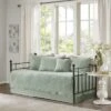 SEVOBAL Daybed Cover Set Quilted Cover Daybeds Pre-Washed Cotton Filled Coastal Bedding Scallop Edge Shams Bedskirt Pillow, Green, 39"*75"*0.25"