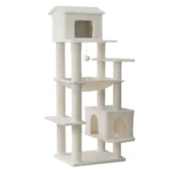 SEVOBAL Pet Tower 63-Inch Multi-Level Cat Tree With Plush Perches, Scratching Posts, Spacious For Play, Relaxation, Beige, 22.44"*11.42"*18.5" -Household Items GUEST edd05e1d 3614 470b ad2b e605c9c93f1b