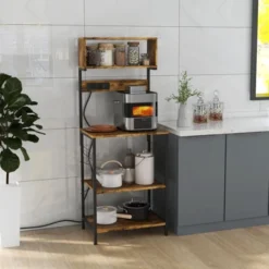 SEVOBAL Bakers Racks Kitchen Storage Stand Freestanding Rack With Adjustable Shelves And Hooks For Living Space, Rustic Brown, 23.5"*16.5"*60.3" -Household Items GUEST ee101649 0faf 4560 a853 4341499ed2e3