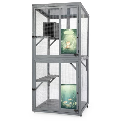 SEVOBAL Pet Crates And Houses Cat Window Catio Wood Enclosure Wheels Lockable Doors For Outdoor And Indoor, Gray, 31.5"*31.5"*70.28" 3 SEVOBAL Pet Crates And Houses Cat Window Catio Wood Enclosure Wheels Lockable Doors For Outdoor And Indoor, Gray, 31.5"*31.5"*70.28"