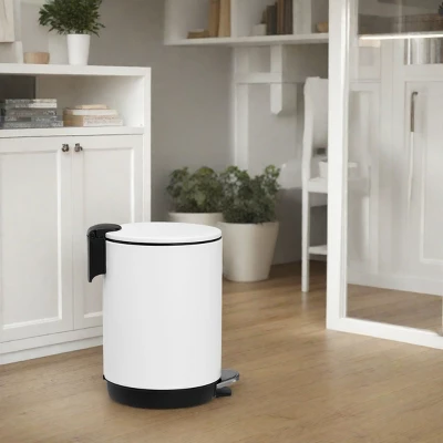 SEVOBAL Trash Can Kitchen Garbage Can Trash Cans Trashcan Round Stainless Steel With Soft Close Lid Step Foot Pedal Bathroom , White, 12"*9"*7" 4 SEVOBAL Trash Can Kitchen Garbage Can Trash Cans Trashcan Round Stainless Steel With Soft Close Lid Step Foot Pedal Bathroom , White, 12"*9"*7" - Image 2