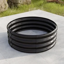 SEVOBAL Planters Patio Round Metal Pot For Vegetables Flowers And Fruits, Outdoor Backyard Garden Raised Planter Box, Black, 32.08"*32.08"*11.42"