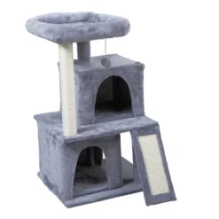 Sevobal Pet Tower Double Layer Cat Tree With Cat House And Ladder Light, Modern Cat Furniture, Gray, 19.70"*17.70"*34.00" -Household Items GUEST ef4379e4 3c6f 4e8b aba5 1b5a8b286a18