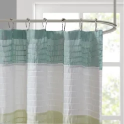 SEVOBAL Shower Curtain Faux Silk With Pintucked Detailing And Colorblock Design For Stylish Bathroom Decor, Green, 72"*72"*0.13"