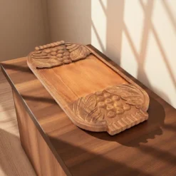 SEVOBAL Serving Platters Handmade Teak Wood Cheese And Bread Board With Asymmetrical Modern Design For Cakes, Appetizers, Brown, 29.5"*14"*1.5"