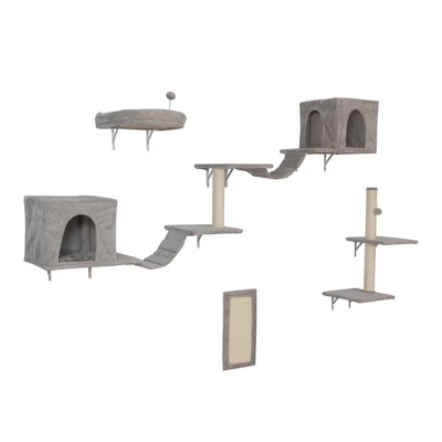 Sevobal Pet Tower, Modern Wall-Mounted Cat Shelves With Cat House, Bridge, Steps, Stable Cat Climber For Indoor, Gray, 92.65"*13.55"*13.25" 7 Sevobal Pet Tower, Modern Wall-Mounted Cat Shelves With Cat House, Bridge, Steps, Stable Cat Climber For Indoor, Gray, 92.65"*13.55"*13.25" - Image 5