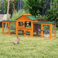 SEVOBAL 82.5” Wooden Rabbit Hutch Outdoor Easy To Assemble Rabbit Cage Bunny Hutch Indoor With Cleaning Tray Waterproof Roof For Bunny Rabbit Chick