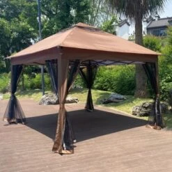 Sevobal Patio Umbrellas Outdoor Pop Up Gazebo Canopy, 2-Tier Soft Top Event Tent, Suitable For Backyard Garden Camping Area ,Brown, 132"*132"*102" -Household Items GUEST f58cb233 197f 422a a100 64782b835897