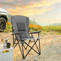 SEVOBAL Outdoor Portable Chairs High Back Lawn Chair With Cup Holder And Collapsible Design For Backyard Garden Patio, Gray, 9.06"*6.69"*36.22"