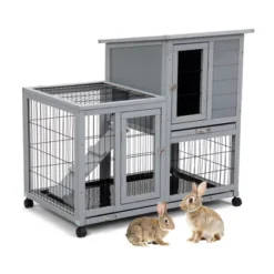 Sevobal Pet Carriers, Portable Rabbit Hutch With Wheels, Indoor Outdoor Fence For Yard, Gray, 38.98"*23.82"*36.61" -Household Items GUEST f6249aea 4c7b 4bb2 9211 a1ddbaa81f50