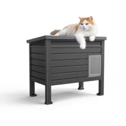 SEVOBAL Pet Crates And Houses Weatherproof Outdoor Shelter, PP Material With Door, Cozy Raised For Cats, Small Animals, Black, 31.02"*19.09"*26.73" -Household Items GUEST f74ad90c b87b 4356 a0f6 049d499879d5