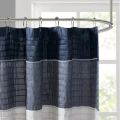 SEVOBAL Shower Curtain Faux Silk With Pintucked Detailing And Colorblock Design For Stylish Bathroom Decor, Blue, 72"*72"*0.13"