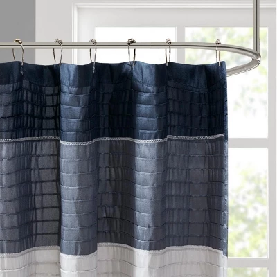 SEVOBAL Shower Curtain Faux Silk With Pintucked Detailing And Colorblock Design For Stylish Bathroom Decor, Blue, 72"*72"*0.13" 3 SEVOBAL Shower Curtain Faux Silk With Pintucked Detailing And Colorblock Design For Stylish Bathroom Decor, Blue, 72"*72"*0.13"