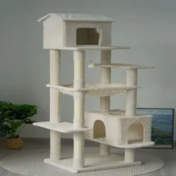 SEVOBAL Pet Tower 63-Inch Multi-Level Cat Tree With Plush Perches, Scratching Posts, Spacious For Play, Relaxation, Beige, 22.44"*11.42"*18.5" -Household Items GUEST f963e57d c731 4d7c a3e6 51978b84b23c