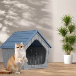 SEVOBAL Pet Crates And Houses Small Wooden Cat House Cozy Sturdy Easy Assembly No Tools Needed For Living Room Bedroom, Blue, 23.43"*22.64"*22.8" -Household Items GUEST f9d32dd1 5d3a 4cfc a694 d420c8edd4b7