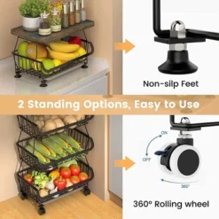 SEVOBAL Kitchen Holder Metal Baskets With Wheels Stackable Storage Organizer For Dining Room Bathroom Office Fruit Cart, Black, 15.99"*12.09"*6.63" -Household Items GUEST fc50da57 5aca 4343 943f fdfb279f7e90