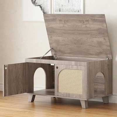 SEVOBAL Pet Crates And Houses, Flip Top Hidden Cat Box Cabinet With Two Entrances And Storage Space, For Home, Gray, 31.5"*19.7"*19.7" 7 SEVOBAL Pet Crates And Houses, Flip Top Hidden Cat Box Cabinet With Two Entrances And Storage Space, For Home, Gray, 31.5"*19.7"*19.7" - Image 5