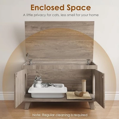 SEVOBAL Pet Crates And Houses, Flip Top Hidden Cat Box Cabinet With Two Entrances And Storage Space, For Home, Gray, 31.5"*19.7"*19.7" 4 SEVOBAL Pet Crates And Houses, Flip Top Hidden Cat Box Cabinet With Two Entrances And Storage Space, For Home, Gray, 31.5"*19.7"*19.7" - Image 2