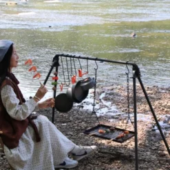 SEVOBAL Grill Cookware Adjustable Hanging Campfire Grill, Foldable BBQ Swing Rack With Iron Grates For Camping, Picnics, Black, 58.66"*36.61"*38.58" -Household Items GUEST fefc9e42 d191 46ab 9b1b 068e52304808